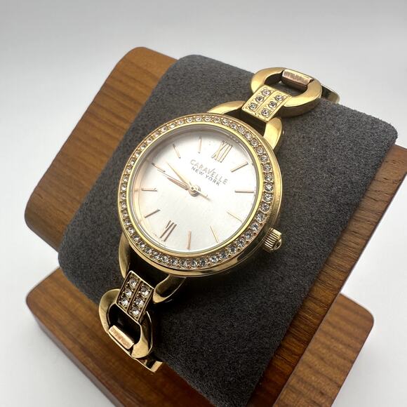 Caravelle New York Rose Gold Tone Crystal Bezel Bracelet Watch Roman Dial 44L163 main image 5